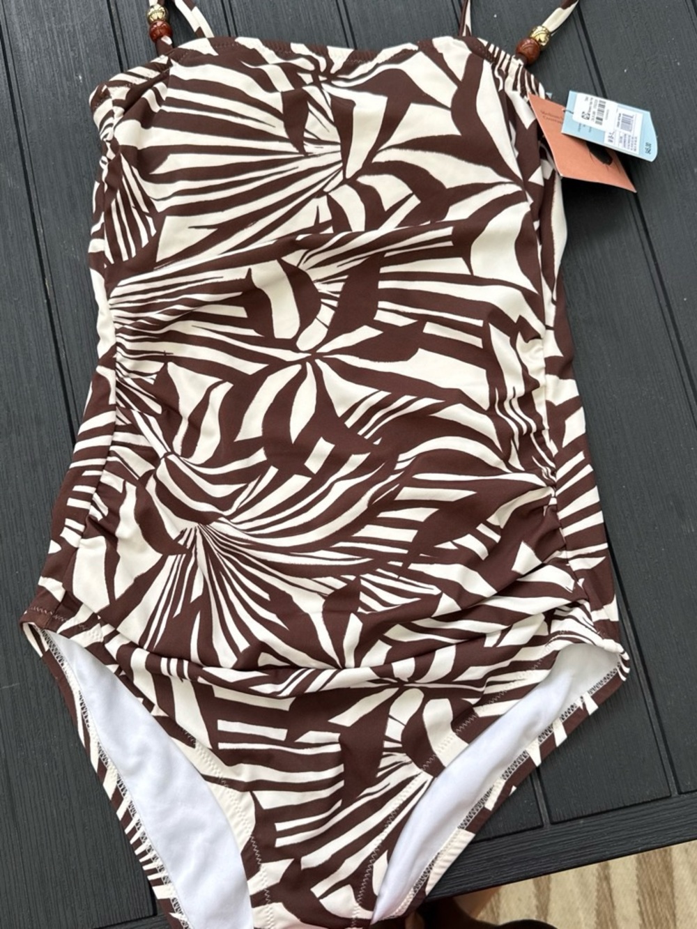 Women Brown and Cream Print One-Piece Swimsuit